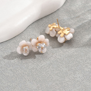 Flower Stud <b>Earrings</b> With Zircon Inlay For Women Party Jewelry Stainless Steel Ear <b>Posts</b> Geometric Floral Design - Product Image 3