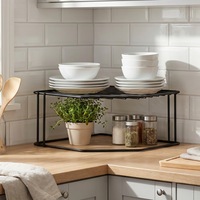 Étagère de rangement autoportante double niveau en fer forgé, robuste, durable, moderne et minimaliste, pour épices et vaisselle de cuisine