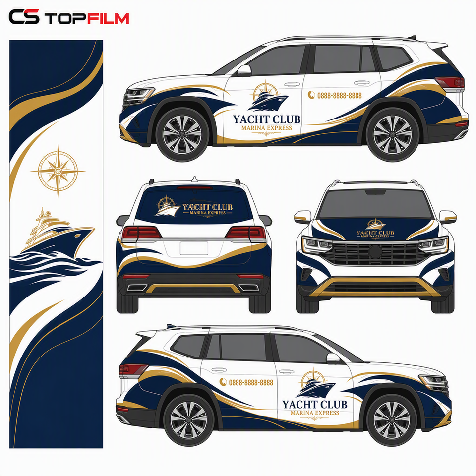 Blue & White Compass Logo Car Sticker Luxury Yacht Theme Vinyl Wrap for ...