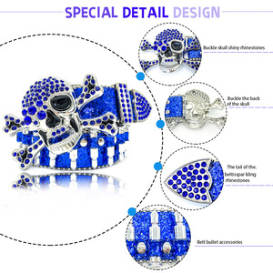 Wholesale Fashion <strong>Cool</strong> Design Rhinestone Inlaid Skull Buckle With Blingbling Glitter Strap Silver Bullet Cowboy Unisex <strong>Belt</strong> - Product Image 3