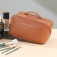 Pochette de maquillage en cuir artificiel imperméable pour femmes pochette de maquillage en cuir de grande capacité trousse de toilette de voyage en cuir artificiel