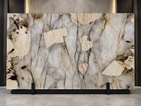 Dalle de quartzite Patagonia Cristallo pour panneau rétroéclairé à veines cristallines translucides, îlot cascade, plan de travail avec évier intégré