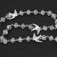 Chapelet catholique personnalisé en cristal transparent AB, perles de 6*8 mm, cinq dizaines, oiseau, colombe blanche, Saint-Esprit, crucifix