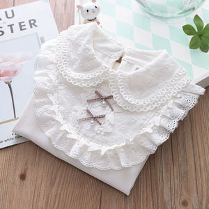 Camicia da bambina in puro cotone bianco con fondo per bambini colletto rialzato camicia da bambina media e grande a maniche lunghe bianca elasticizzata - Product Image 6