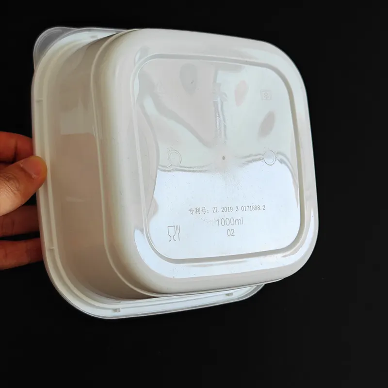 Scatole monouso in plastica per pranzo bianco 1000ml 34oz usa e getta in plastica rettangolare scatola per alimenti quadrata con coperchio alto trasparente