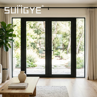 Porte battante en aluminium à double vitrage moderne de qualité supérieure SUNGYE, système de verrouillage multipoints, porte d'entrée commerciale pour hôtel, villa