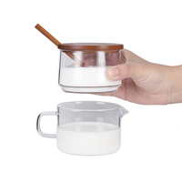 Ensemble de sucrier et crémier en verre empilable avec couvercle en bois d'acacia et cuillère, pot à sucre en verre borosilicate, pot à lait, accessoires pour bar à café
