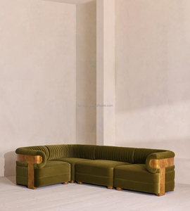 <span class=keywords><strong>Divano</strong></span> Sezionale Modulare di Lusso FERLY in Legno Burl, Design Italiano, Velluto Verde Muschio, <span class=keywords><strong>Divano</strong></span> <span class=keywords><strong>a</strong></span> L con Schienale Scanalato per Villa - Product Image 4