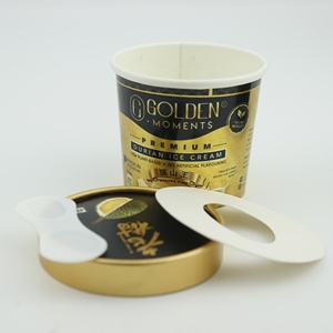 Coppette di Carta Dorate per <span class=keywords><strong>Gelato</strong></span> da 4oz, Monouso, per Alimenti, con Coperchio e Cucchiaio, Logo Personalizzato, Vernice PE - Product Image 1