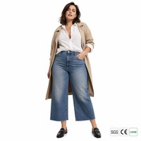 Celana Jeans Wanita Model High-Waist Vintage Wide Leg Grosir, Logo Custom London, Celana Denim Crop OEM S-5XL