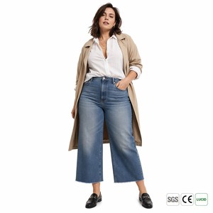 Jeans Anchos de Cintura Alta Estilo Vintage para Mujer, Pantalones de Mezclilla Cortos con Logotipo Personalizado, OEM, Tallas <span class=keywords><strong>S</strong></span>-5XL, Venta al Por Mayor - Product Image 1