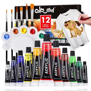 Fabric Paint COLORFUL Fabric Paint Set For Clothes With 6 Brushes 1 Palette 12 Colors Permanent Textile Vivid Color Paint Kit