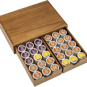Wooden Coffee Pod Storage Box With Sliding <b>Drawer</b> For K-Cup Organizing And Tea Bag Storage Desktop <b>Organizer</b> Retro Color Solid - Product Image 1