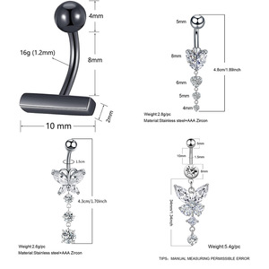 Gaby pink butterfly belly rings acciaio inossidabile placcato argento <span class=keywords><strong>piercing</strong></span> all'<span class=keywords><strong>ombelico</strong></span> anello <span class=keywords><strong>piercing</strong></span> gioielli all'ingrosso - Product Image 2
