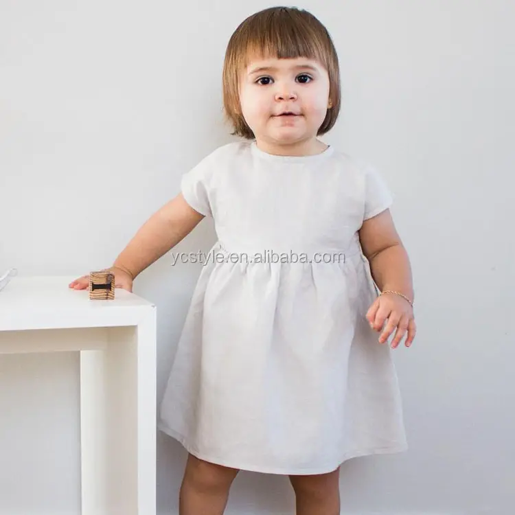 Belle enfant en bas âge fille lin vêtements robe bébé vêtements à manches courtes coton lin robe d'été