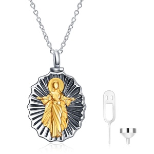 Isunni joyería de la cremación s925 de plata esterlina Virgen María colgante urna regalo cenizas <span class=keywords><strong>pelo</strong></span> Memorial collar medallón - Product Image 1
