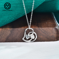 XMA053 Collier Pendentif Cœur Double en Argent 925 avec Moissanite Taille Cœur 0.5CT, Bijou Fin et Délicat pour Femmes