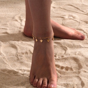 Vintage Dainty Women Jewelry <b>Anklet</b> Non Tarnish Waterproof <b>Gold</b> Plated Stainless Steel Heart Charms <b>Anklets</b> - Product Image 4