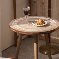 Table en bois massif sculpté de style marocain rétro - Table basse ronde minimaliste Wabi-Sabi pour salon