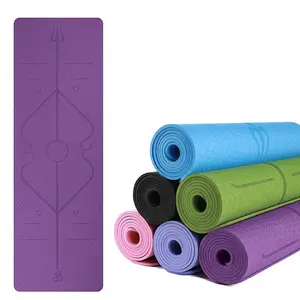 Solid Color 6 Mm Best Selling Eco Friendly Wholesale Custom Color Printed Logo Exercise Fitness TPE Yoga Mat With Position Line