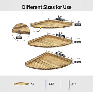 Solid Wood Triangular Corner <b>Shelf</b> 3 Tier Wall Mounted Storage <b>Rack</b> For Bedroom Living Room Decorative Display - Product Image 3