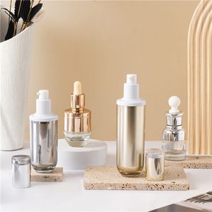 Flacon de sérum en verre personnalisé rose argenté et or de 30ml emballage de soins de la peau de luxe flacons compte-gouttes d'humidité d'huile essentielle pour le visage cosmétique - Product Image 1