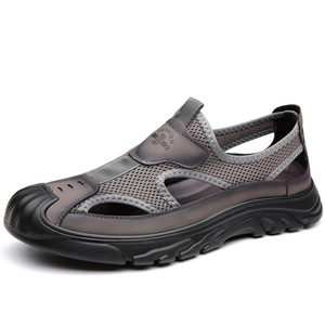 Hollow Out Men's Mesh Sandals Soft Sole Slip-On Casual Beach Shoes Black Gray Brown 2024 Summer New Style - Product Image 5