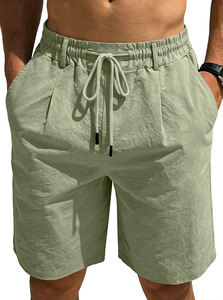 <strong>Men's</strong> European Size Casual <strong>Linen</strong> Drawstring Loose Fit Solid Color Cropped Breathable Beach <strong>Shorts</strong> - Product Image 3