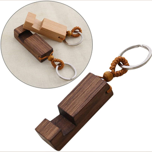 Mobile Portable Table Stand Bamboo Natural Wood Phone Holder Pendant Stand Keychain Car Keyring Accessories 2 in 1 Wood Keychain