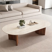 Mesa de Centro de Madera para Sala de Estar, Pequeña, de Piedra Natural, Ovalada, para el Hogar