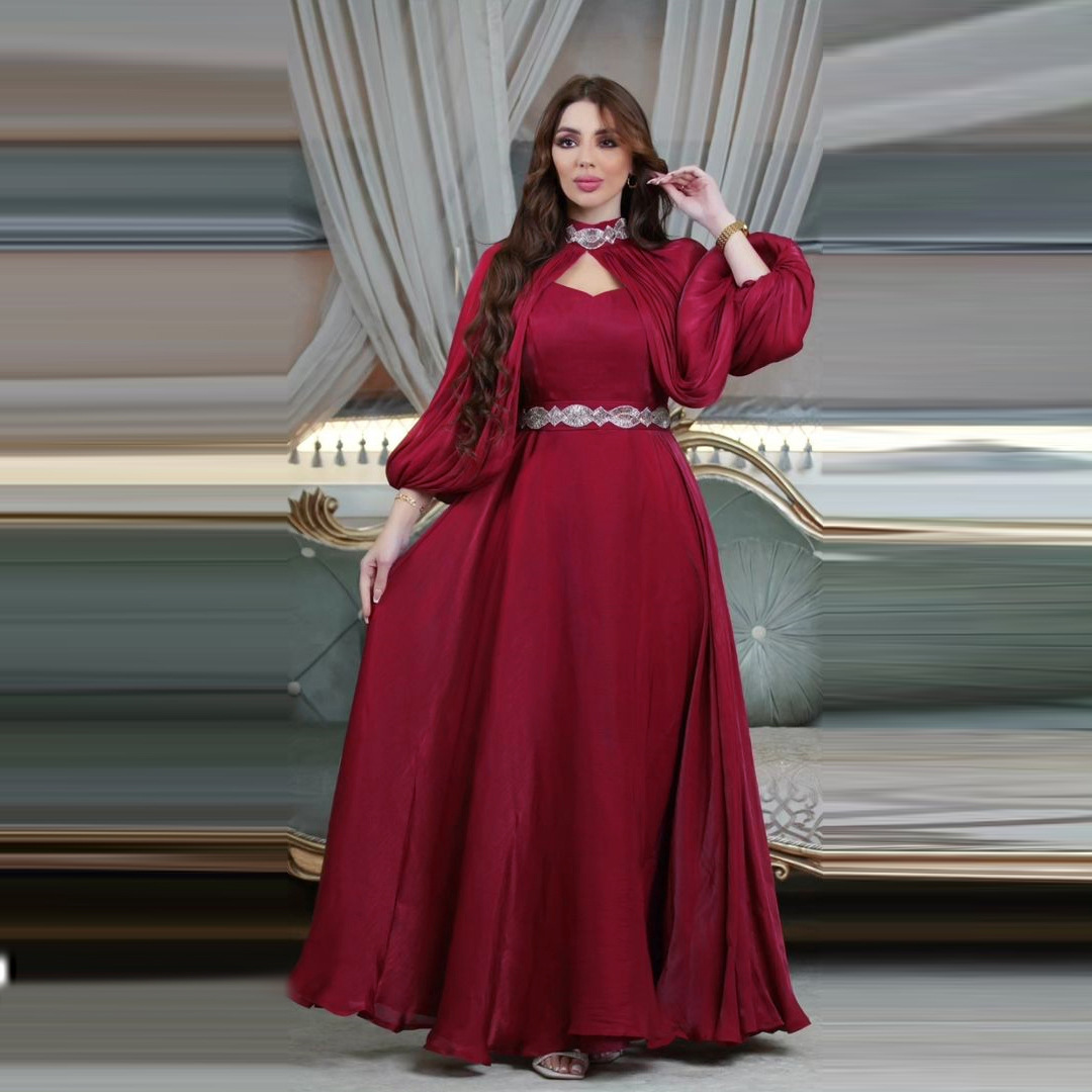 satin islamic dress Satin Lila Modest Islamic Clothing Evening Dress 22441LILA