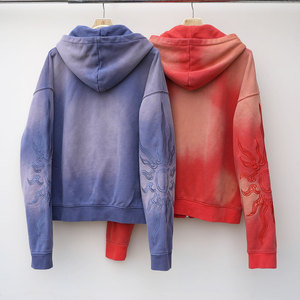 Sweat à capuche zippé Huili surdimensionné en molleton de coton épais, avec <span class=keywords><strong>logo</strong></span> brodé personnalisé, pour homme, style vintage, effet délavé et décoloré par le soleil - Product Image 2