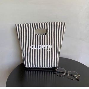 Cupere Striped <b>Canvas</b> Tote Bag Fashion Minimalist Design for Travel & Shopping All Seasons Customized Closure - Product Image 1