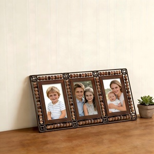 Cadre photo mural et de table multi-ouvertures 3-<span class=keywords><strong>en</strong></span>-1 <span class=keywords><strong>en</strong></span> métal couleur rouille rustique, style vintage familial avec décorations perlées - Product Image 3