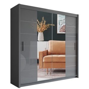 Armadio moderno con doppia porta scorrevole 2 binari e ripiani sospesi a specchio armadio portaoggetti per camera da letto - Product Image 2