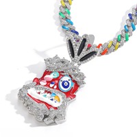 Pendentif en or blanc de haute qualité avec micro-serti de diamants, émail coloré personnalisé, motif dessin animé, bijoux hip-hop