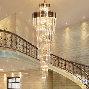 Nuevo diseño moderno luz escaleras escalera vestíbulo Hotel largo grande LED lujo oro cristal araña para sala de estar - Product Image 4