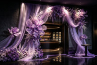 G-044 Fleurs géantes en papier violettes mystérieuses, grande composition florale artificielle pour la décoration de scène de mariage, de fête ou de lieu événementiel