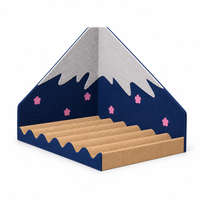 YAOYUE Griffoir pour chat Mont Fuji avec fleurs de cerisier roses, papier ondulé bleu marine, 50x35x37cm, design d'angle