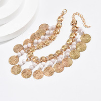 Chaîne de cheville rétro ethnique style bohème avec pendentif imitation perle pour femme, idéale pour l'été à la plage