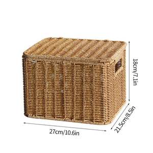 Sets de table en jacinthe d'eau, panier de pique-nique, 4 petits paniers rectangulaires, panier à linge en bambou beige, panier de service en fibre de fougère tissé à la main, panier à fruits - Product Image 2