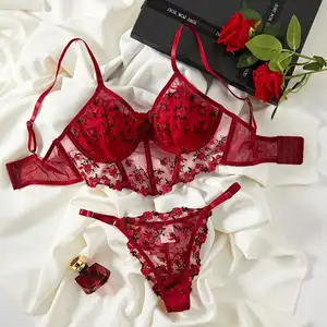 Bralette phụ nữ langery sexy transparente Corset Bustier lenceria Hot Red Bra Set phụ nữ Châu Á cô gái đồ lót