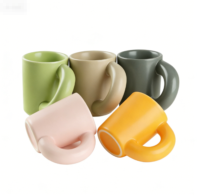 Nordic Fresh Ceramic Mug with Creative Curved Thick Handle Artistic Coffee Milk Cup for Home Office