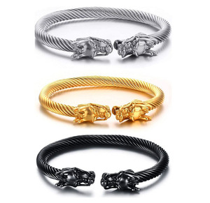 <span class=keywords><strong>Bracelet</strong></span> en acier inoxydable, thème Dragon, câble torsadé, Viking, manchette, bijoux Punk Rock, 1 pièce - Product Image 1