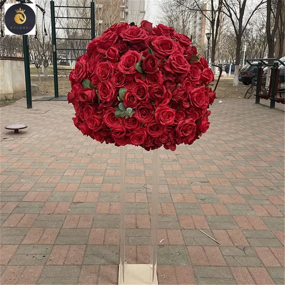 ईवी कृत्रिम रेशम पुष्प विक्रेता गुलाब का फूल टेबल सेंटरपीस शादी लाल फूल की गेंद