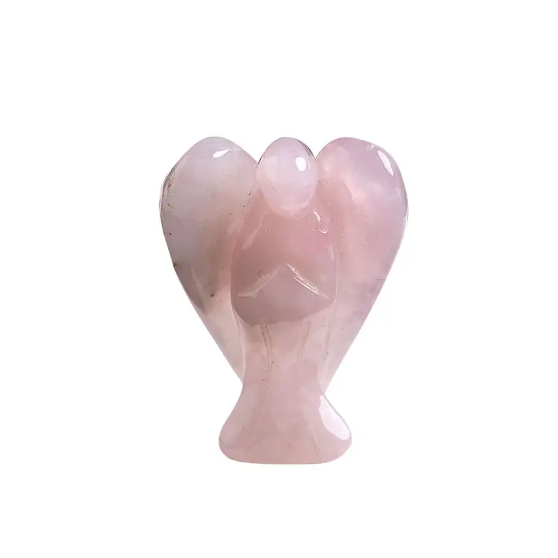 Anjo de cristal natural esculpido, enfeite clássico de cristal de rosa e quartzo, 2 polegadas, decoração de casa, artesanato