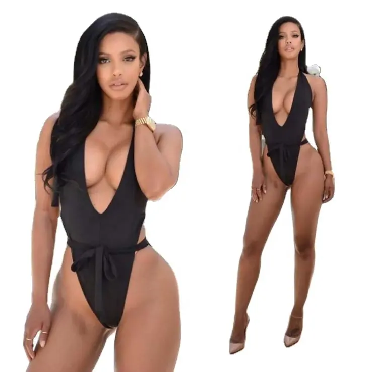 2021 Phong Cách Nóng Tùy Chỉnh Thanh Lịch Sexy Thoải Mái Sâu V Halter Stretch Bodysuit Một Mảnh Áo Tắm Bikini