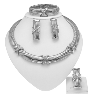 Hoa Tai Nhân Tạo Mới Nhất Vàng Mới Kangan Phong Cách Ý Brazil Vòng Cổ Mạ Vàng 24K Bộ Trang Sức Cô Dâu Hợp Kim Đồng - Product Image 6