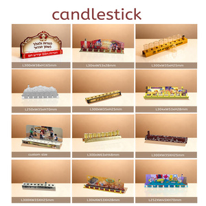 Menorá de Hanukkah de Estaño Dorado al por Mayor con Copas de Aceite de Vidrio - Product Image 5
