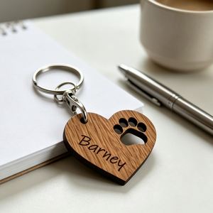 Personalized Wooden Heart Pet Keychain, Custom Laser Engraved Pet Name Paw Print Key Ring, <b>Memorial</b> <b>Gift</b> for <b>Dog</b> Cat Pet Lovers - Product Image 2